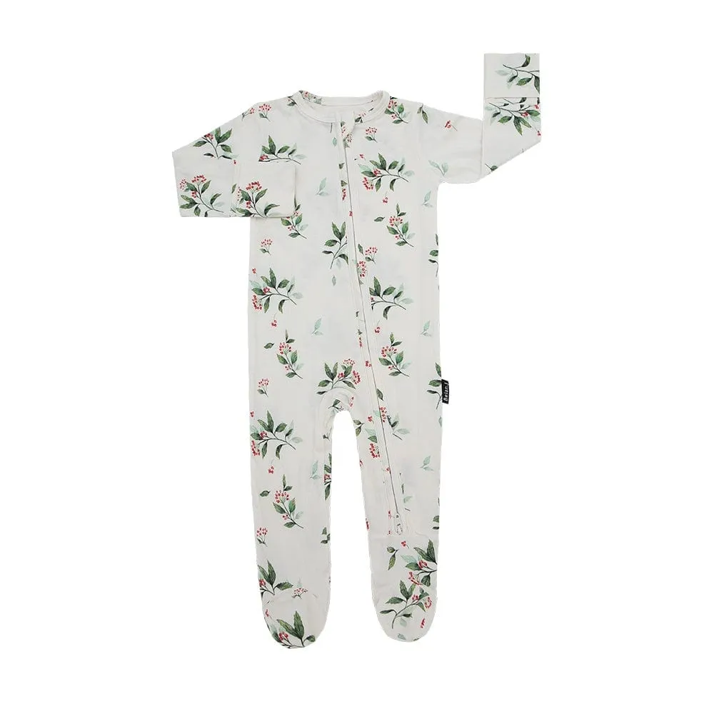 Belan.J Footed Zipper Sleeper - Holly Berries