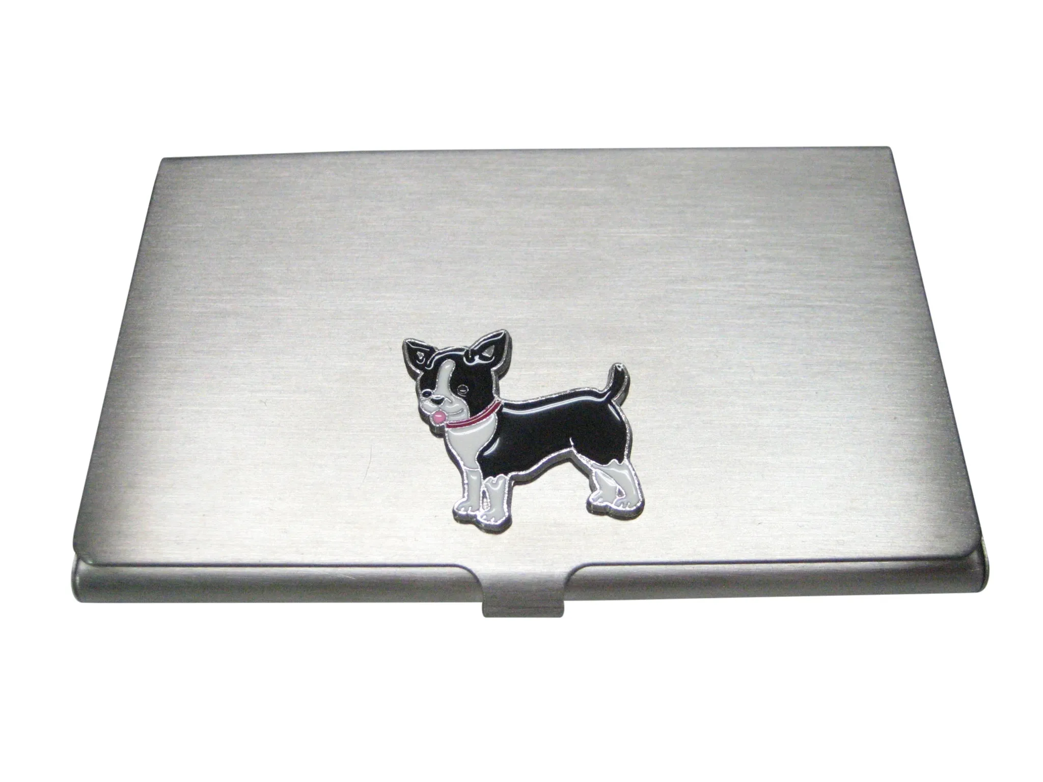 Black and White Toned Boston Terrier Dog Business Card Holder