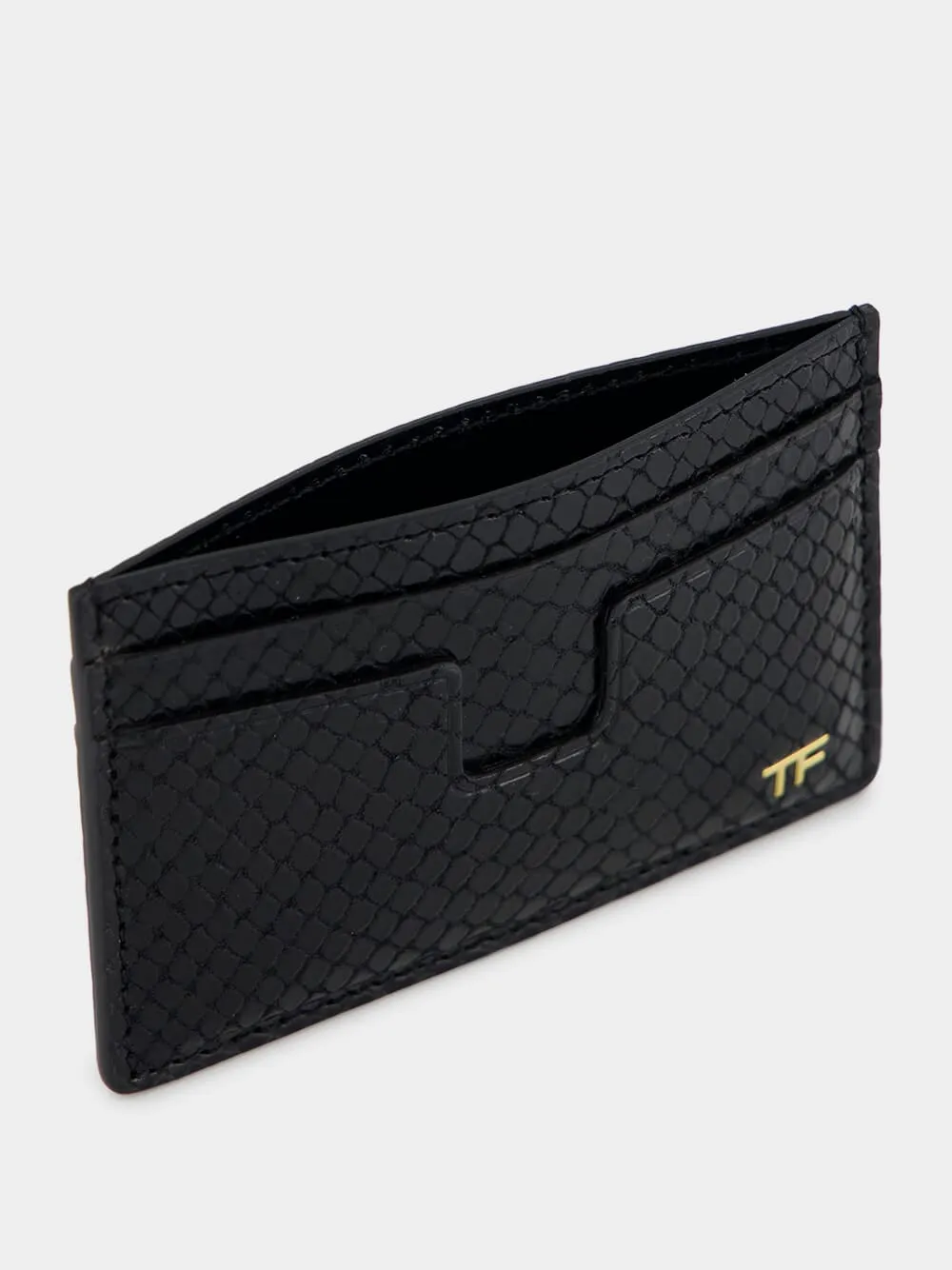Black Card Holder in Printed Python Leather