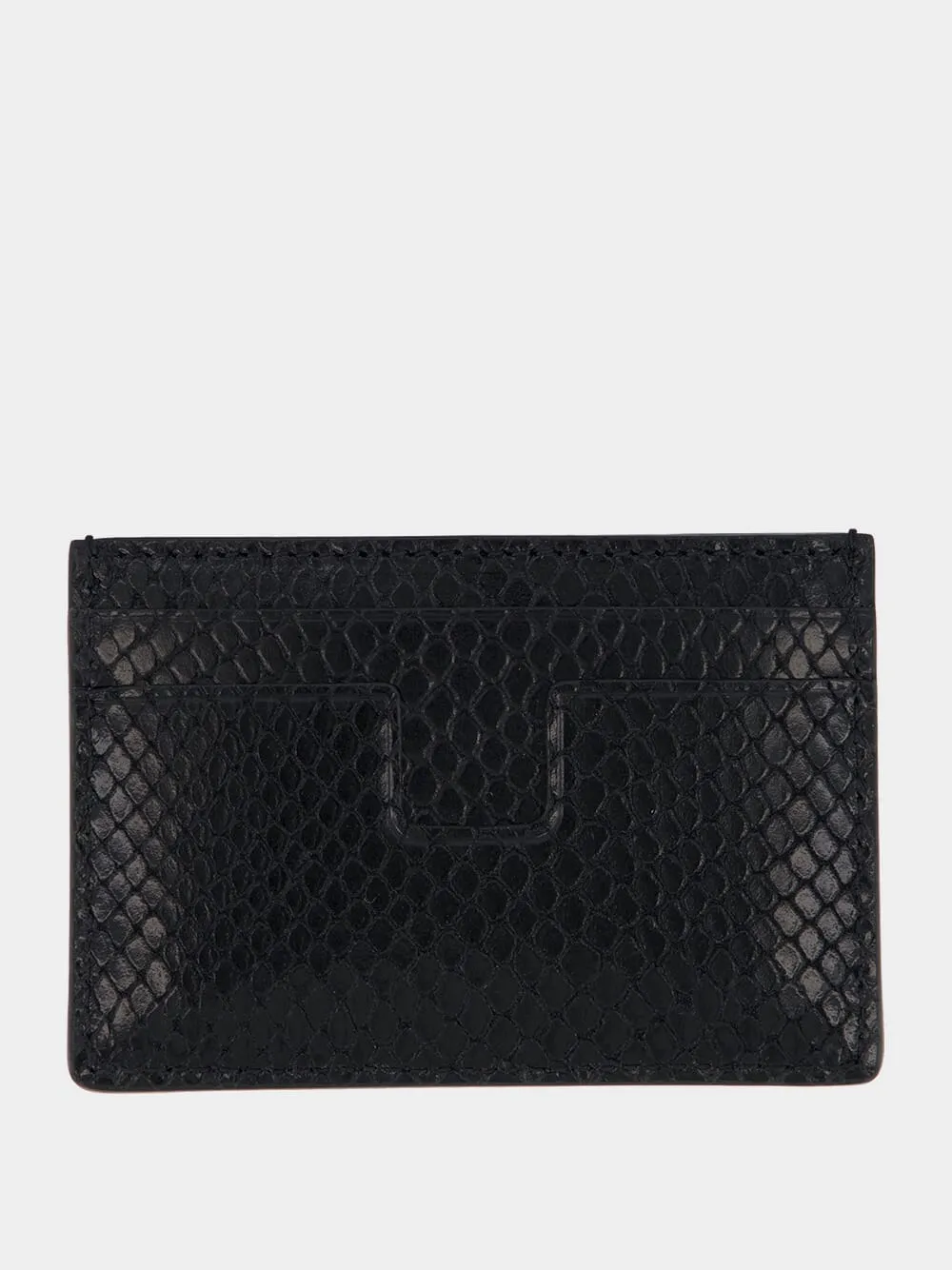 Black Card Holder in Printed Python Leather