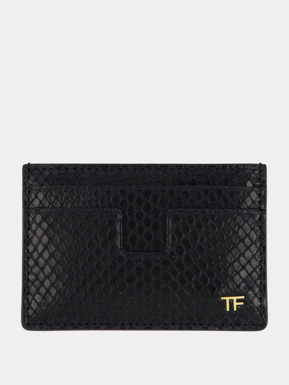 Black Card Holder in Printed Python Leather