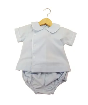 Blue Diaper Set with Peter Pan Collar