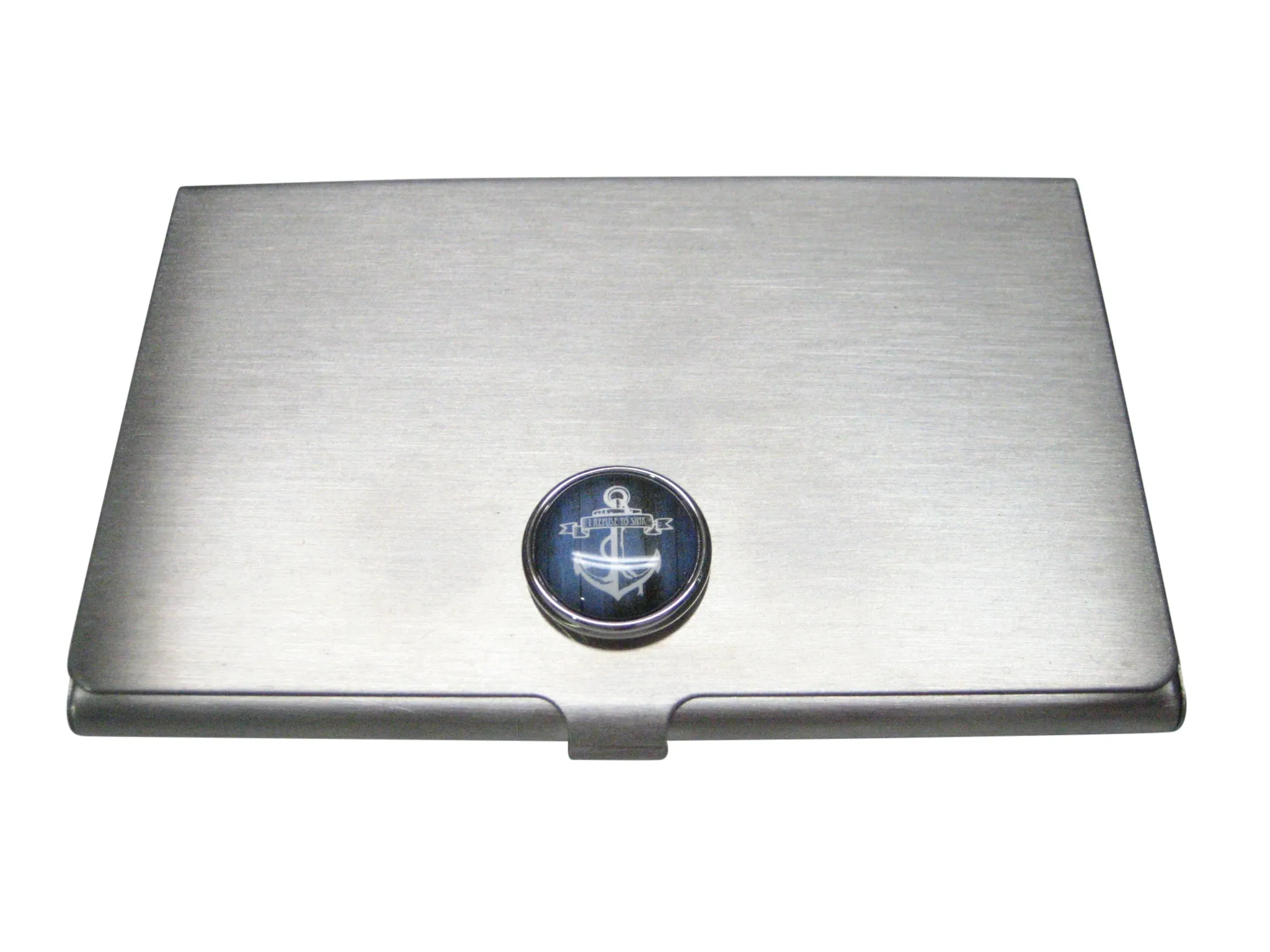 Blue Toned Circular Nautical I Refuse To Sink Anchor Business Card Holder