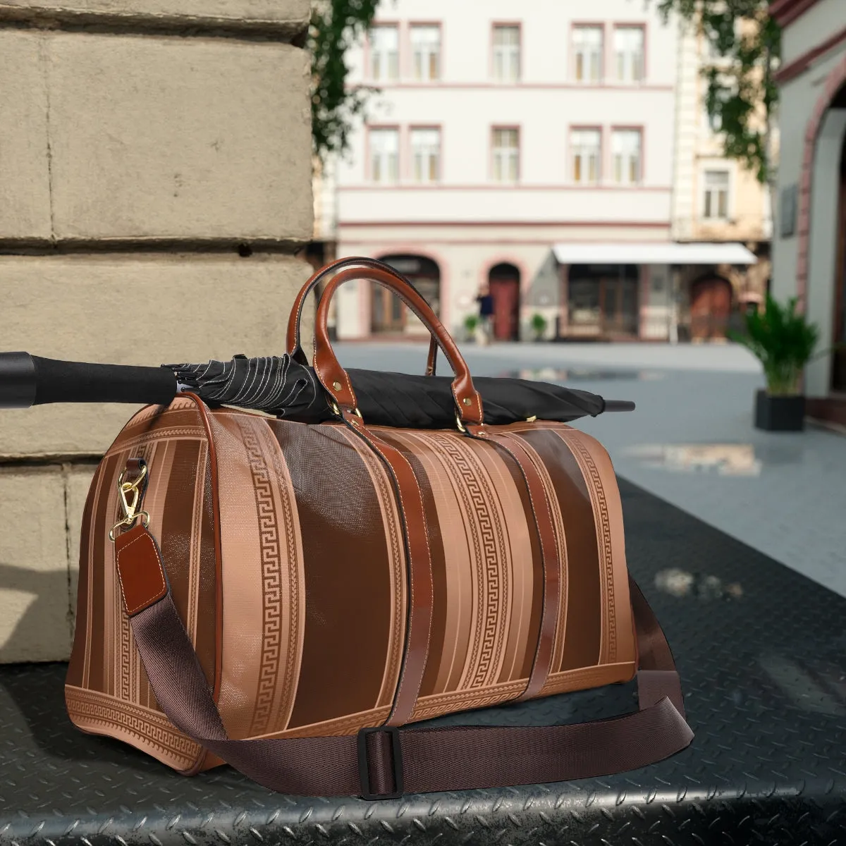 Bronze Greek Key Waterproof Travel Bag