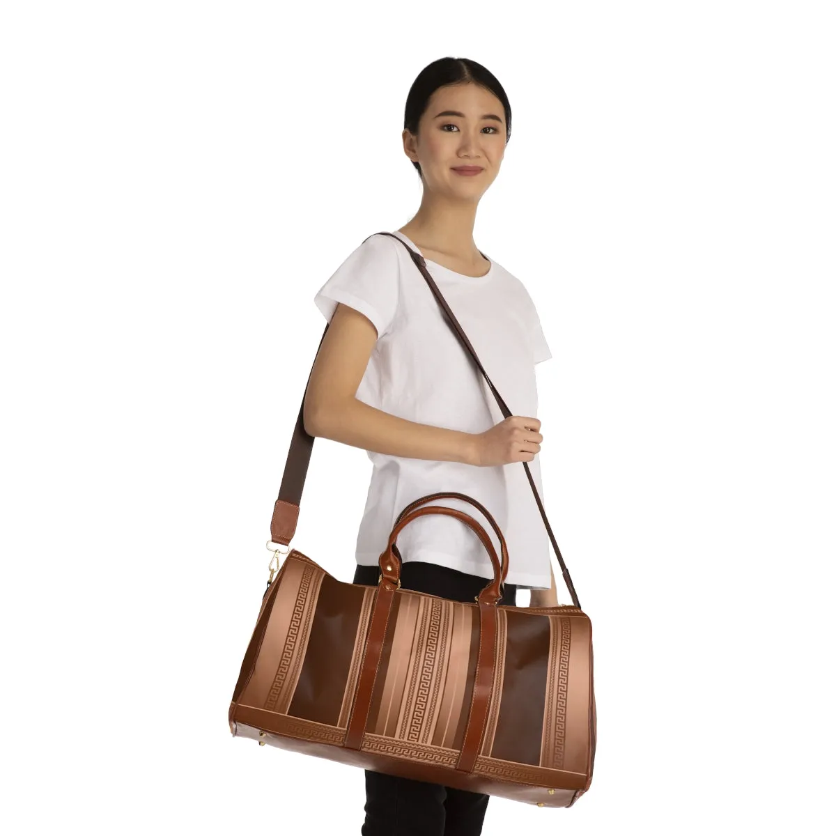 Bronze Greek Key Waterproof Travel Bag
