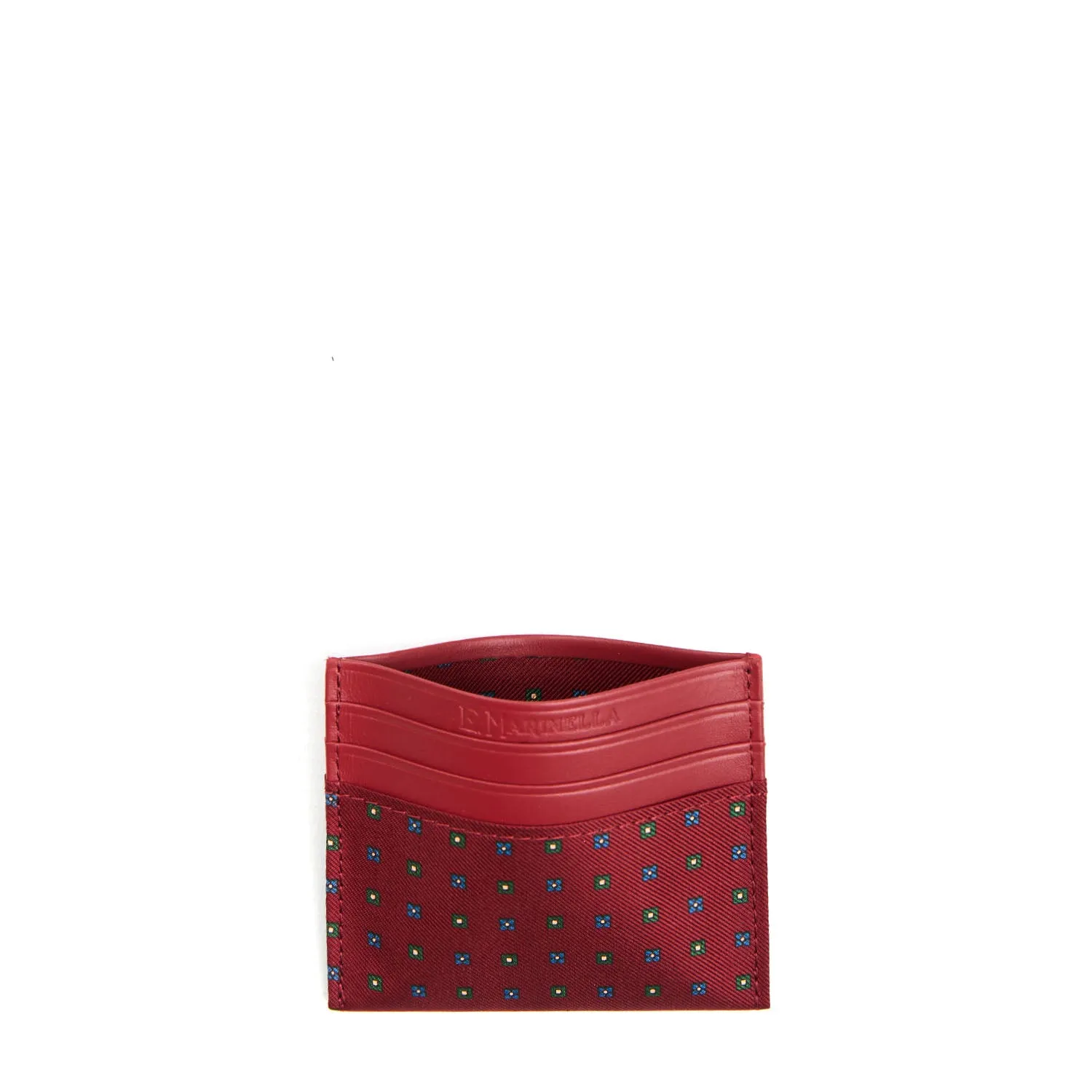 BURGUNDY LEATHER AND SILK CREDIT CARD HOLDER