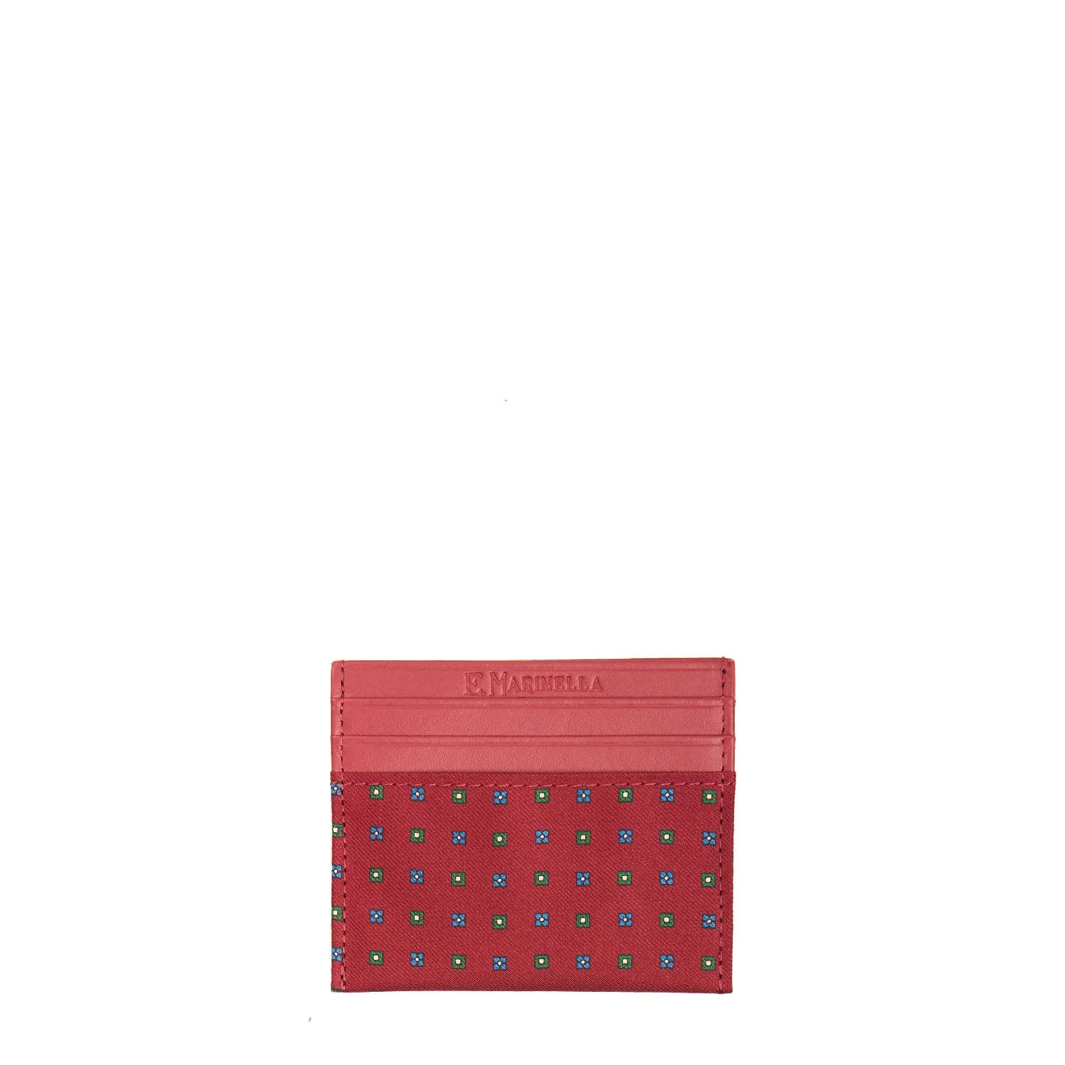 BURGUNDY LEATHER AND SILK CREDIT CARD HOLDER