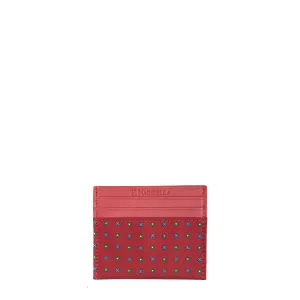 BURGUNDY LEATHER AND SILK CREDIT CARD HOLDER