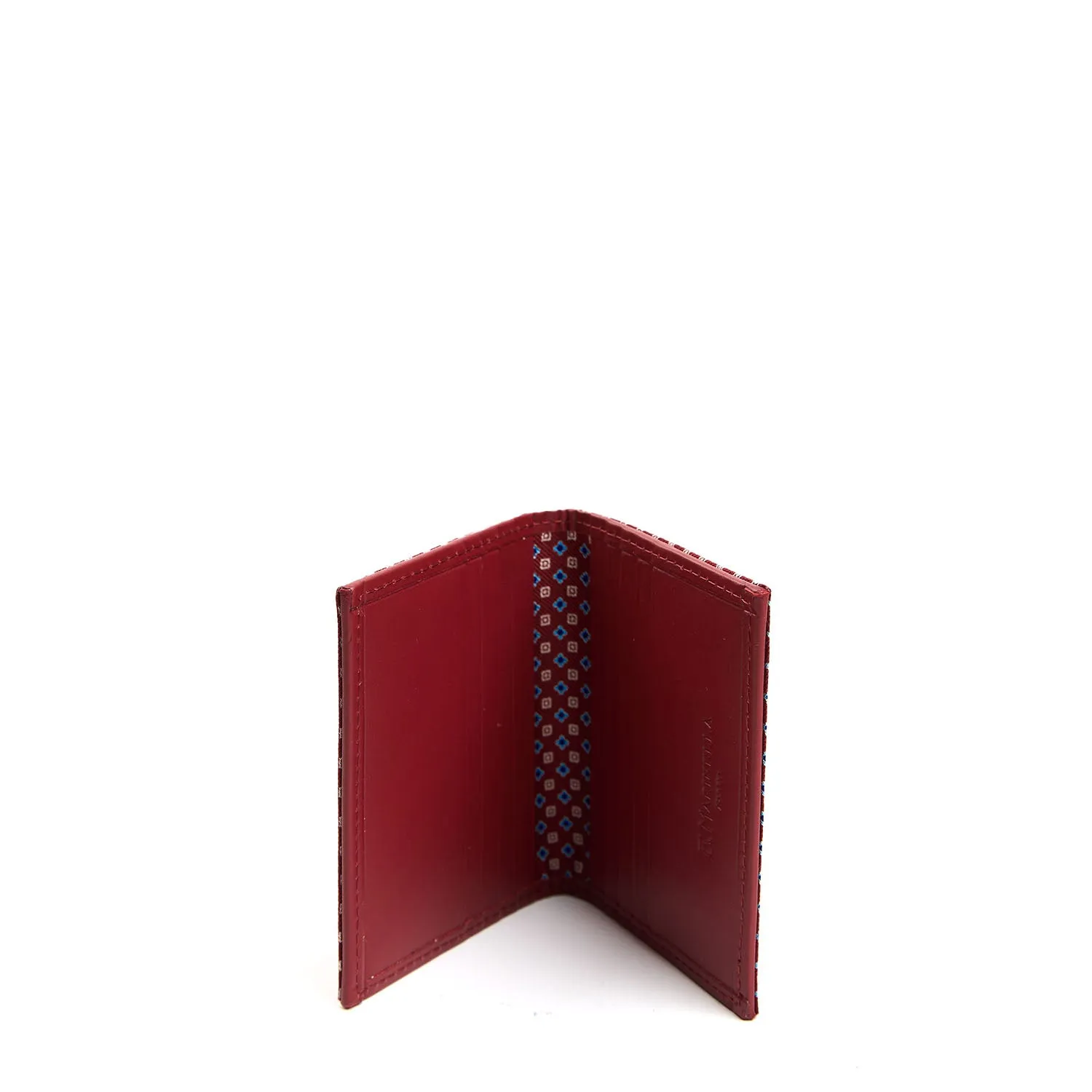 BURGUNDY SILK AND LEATHER FOLDING CARD HOLDER
