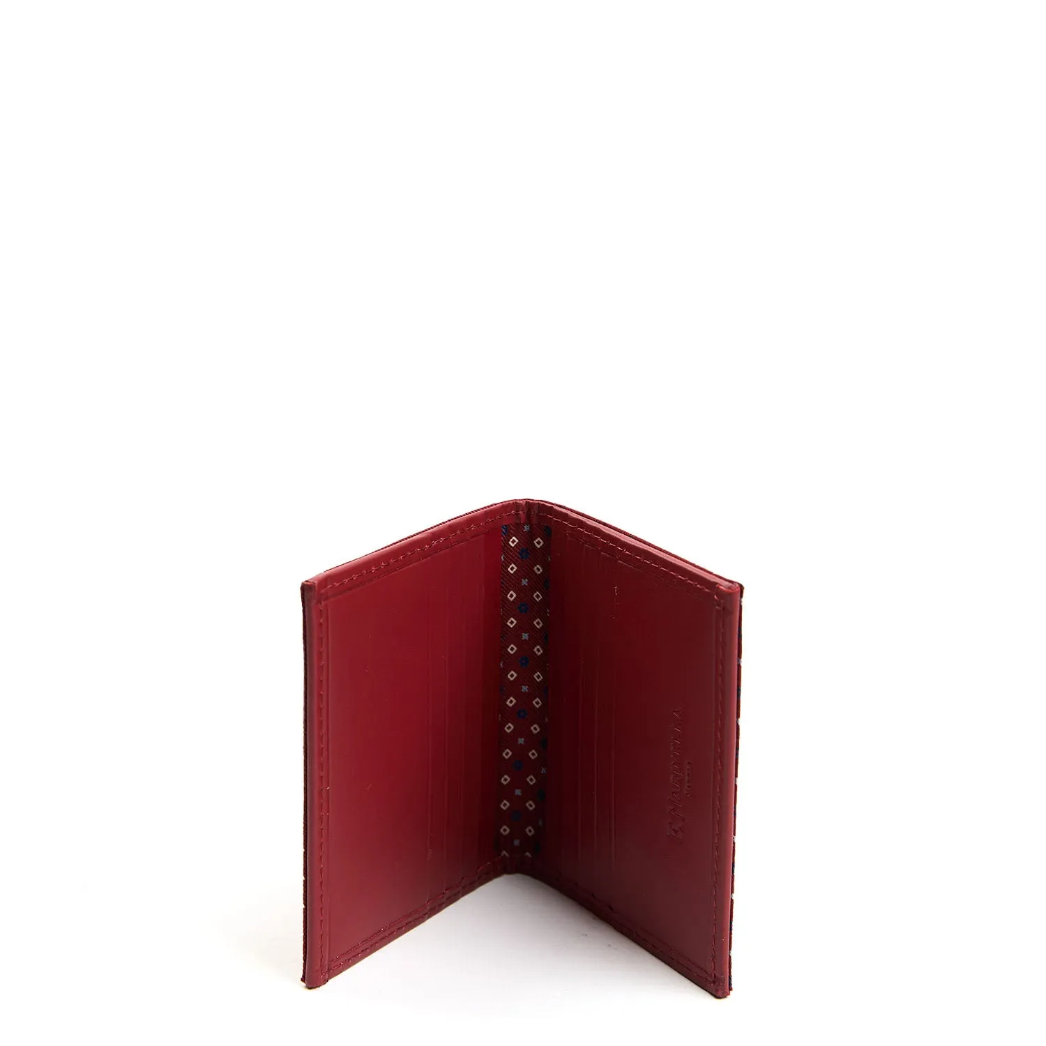 BURGUNDY SILK AND LEATHER FOLDING CARD HOLDER