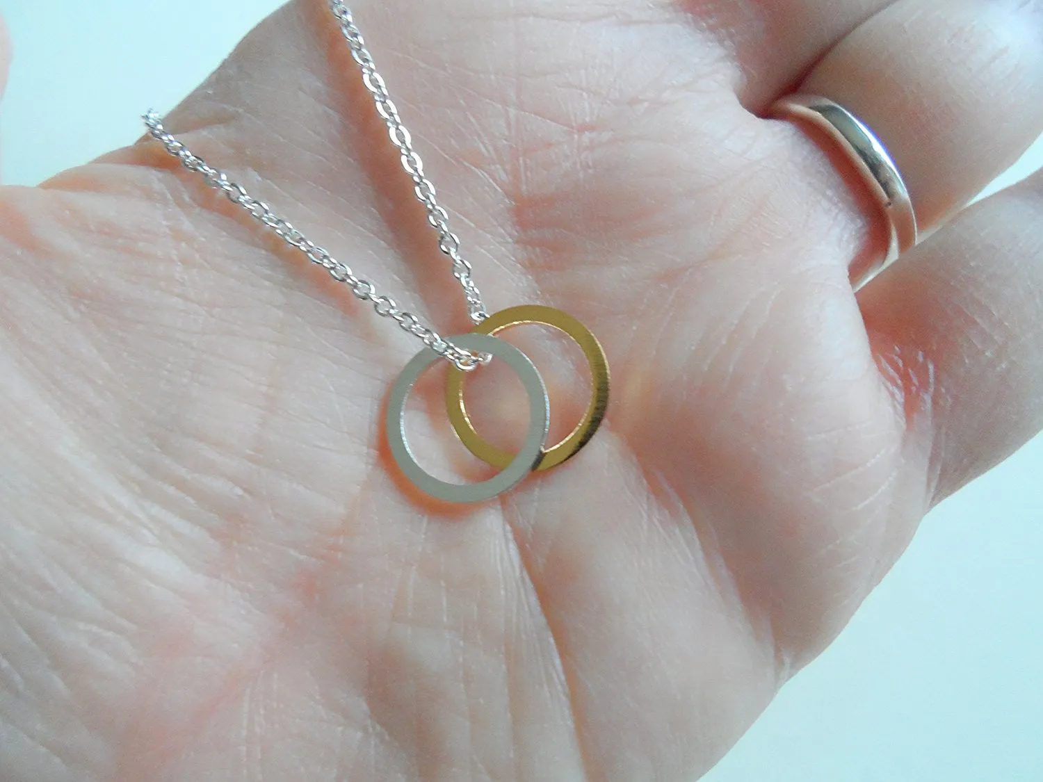 Circle Necklace, Silver Ring and Gold Ring - Like a Circle Our Love Will Never End