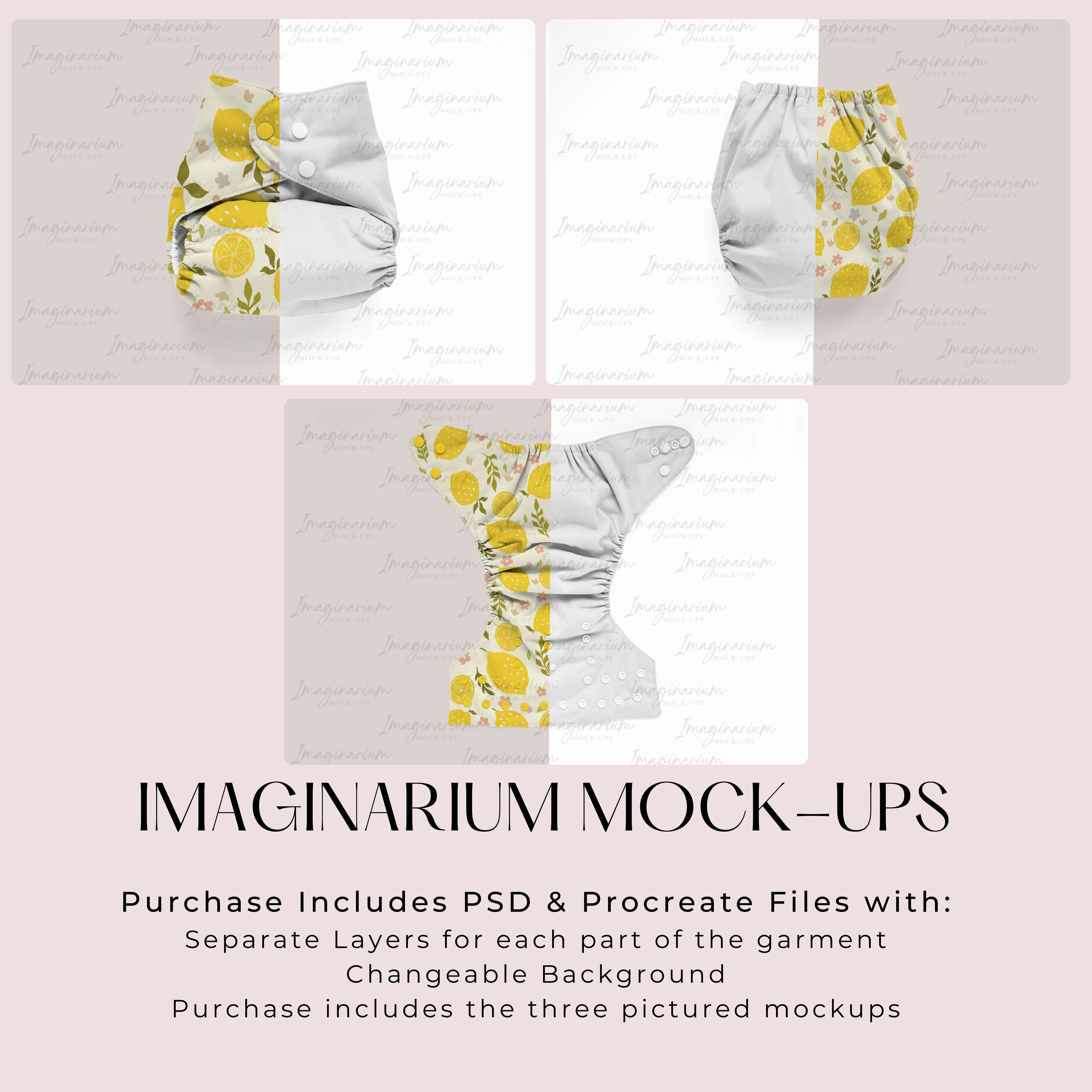 Cloth Diaper BUNDLE Mock Up, Realistic Mockup for Photoshop and Procreate