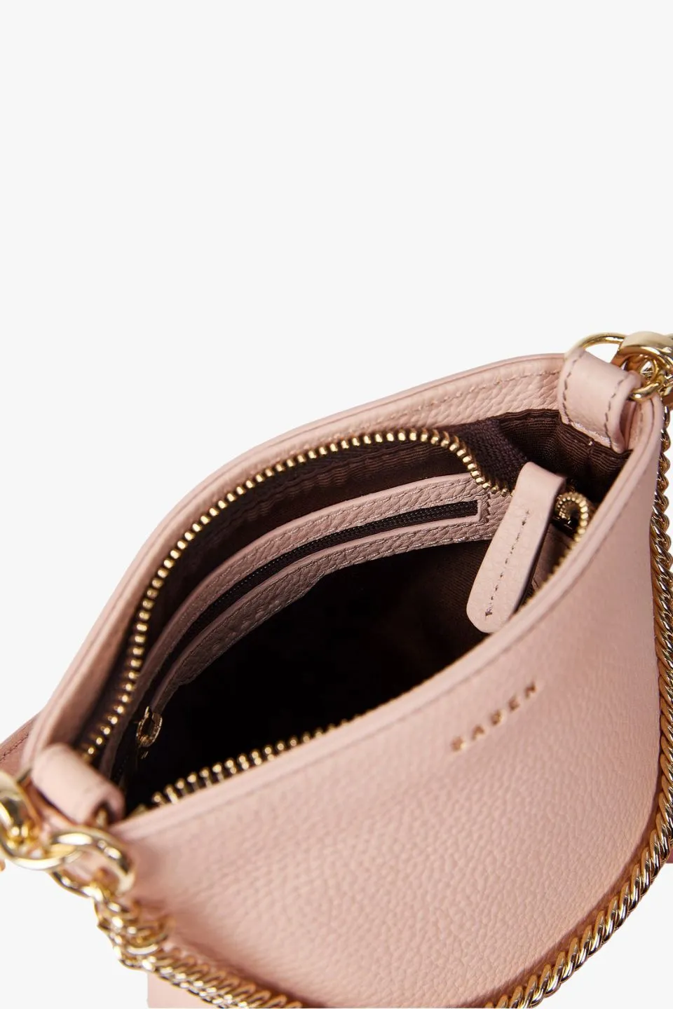 Coco Blush Leather Bucket Bag with Gold Chain