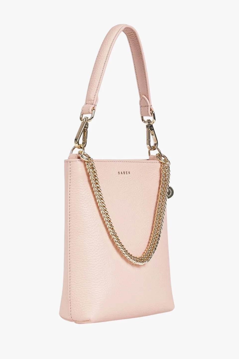 Coco Blush Leather Bucket Bag with Gold Chain