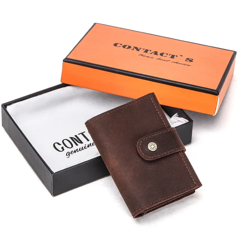 Crazy Horse Leather Card Holder Wallet Men Automatic Pop Up ID Card Case Male Coin Purse Aluminium Box RFID Blocking