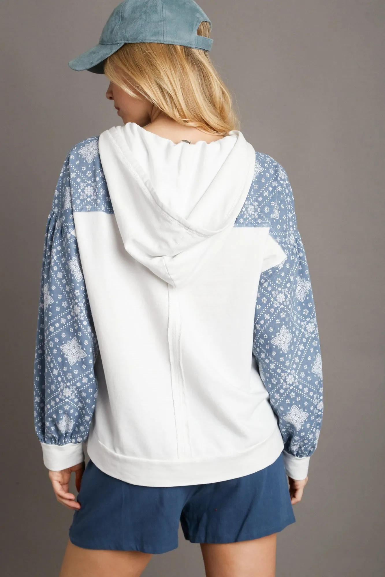 Cream Terry Mixed Hoodie