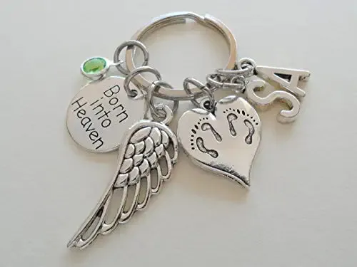 Custom Twin Babies Born Into Heaven Memorial Charm Keychain, Infant Loss Gift, Miscarriage Stillborn, Memorial Keychain