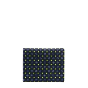 DARK BLUE SILK AND LEATHER FOLDING CARD HOLDER