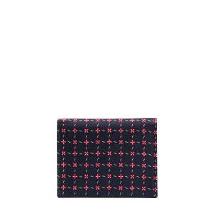 DARK BLUE SILK AND LEATHER FOLDING CARD HOLDER