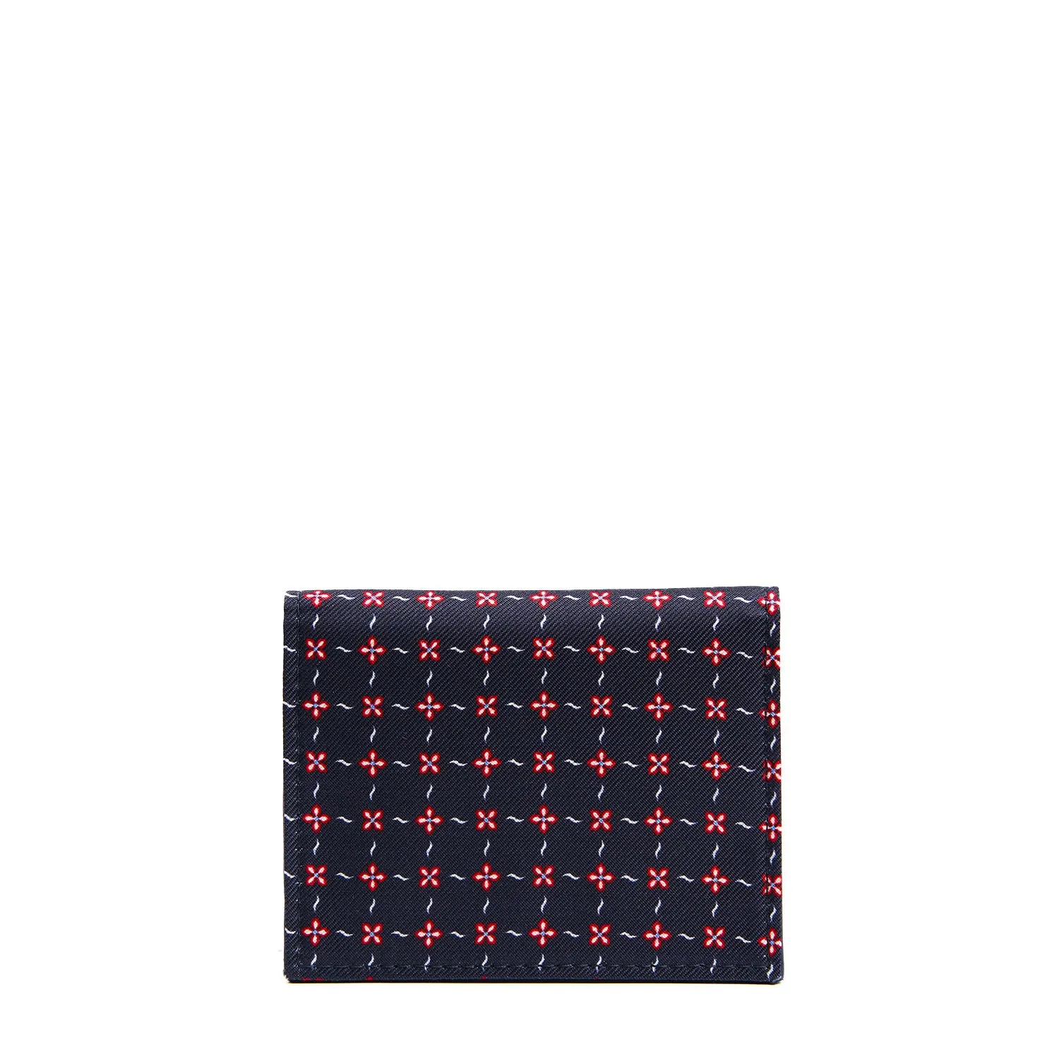 DARK BLUE SILK AND LEATHER FOLDING CARD HOLDER