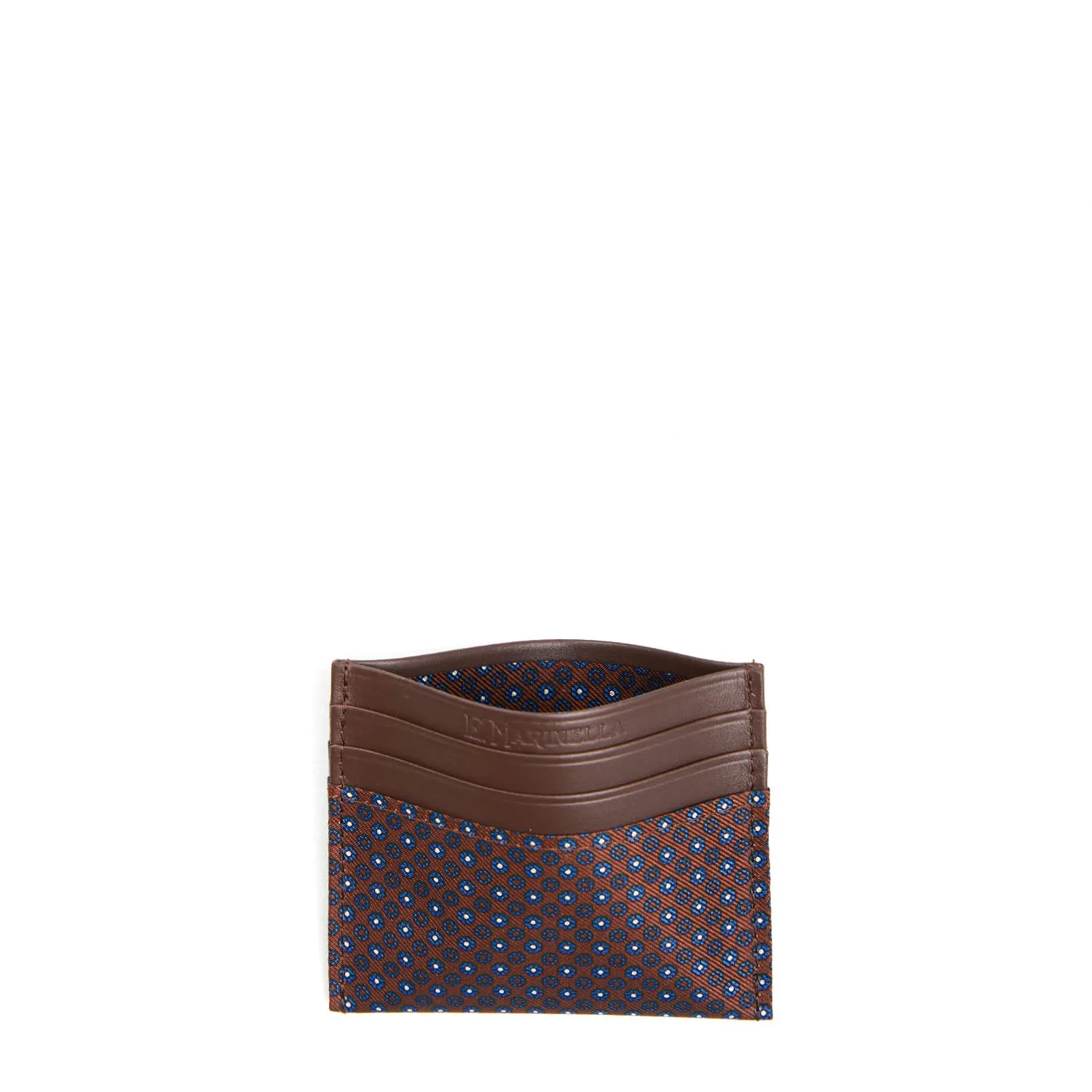 DARK BROWN LEATHER AND SILK CREDIT CARD HOLDER