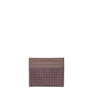 DARK BROWN LEATHER AND SILK CREDIT CARD HOLDER