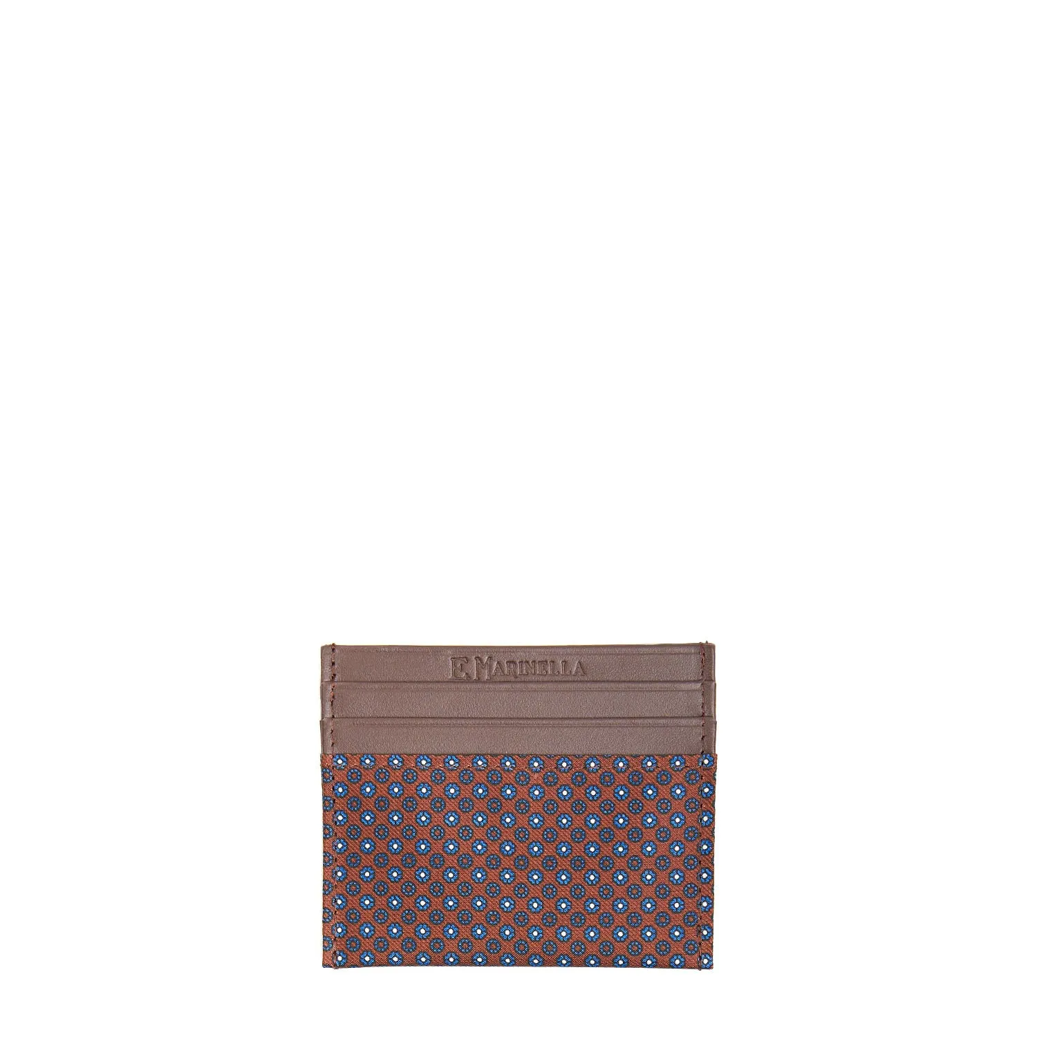 DARK BROWN LEATHER AND SILK CREDIT CARD HOLDER