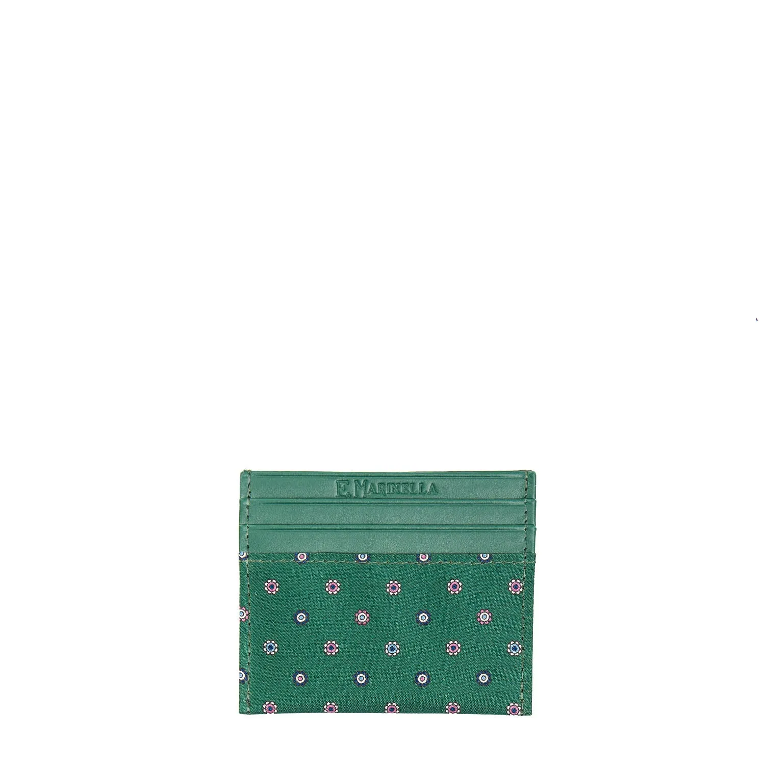 DARK GREEN LEATHER AND SILK CREDIT CARD HOLDER