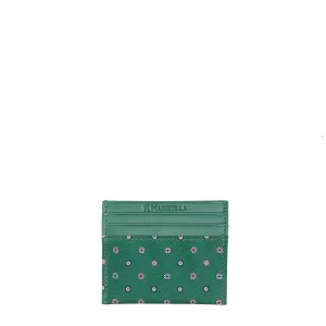 DARK GREEN LEATHER AND SILK CREDIT CARD HOLDER