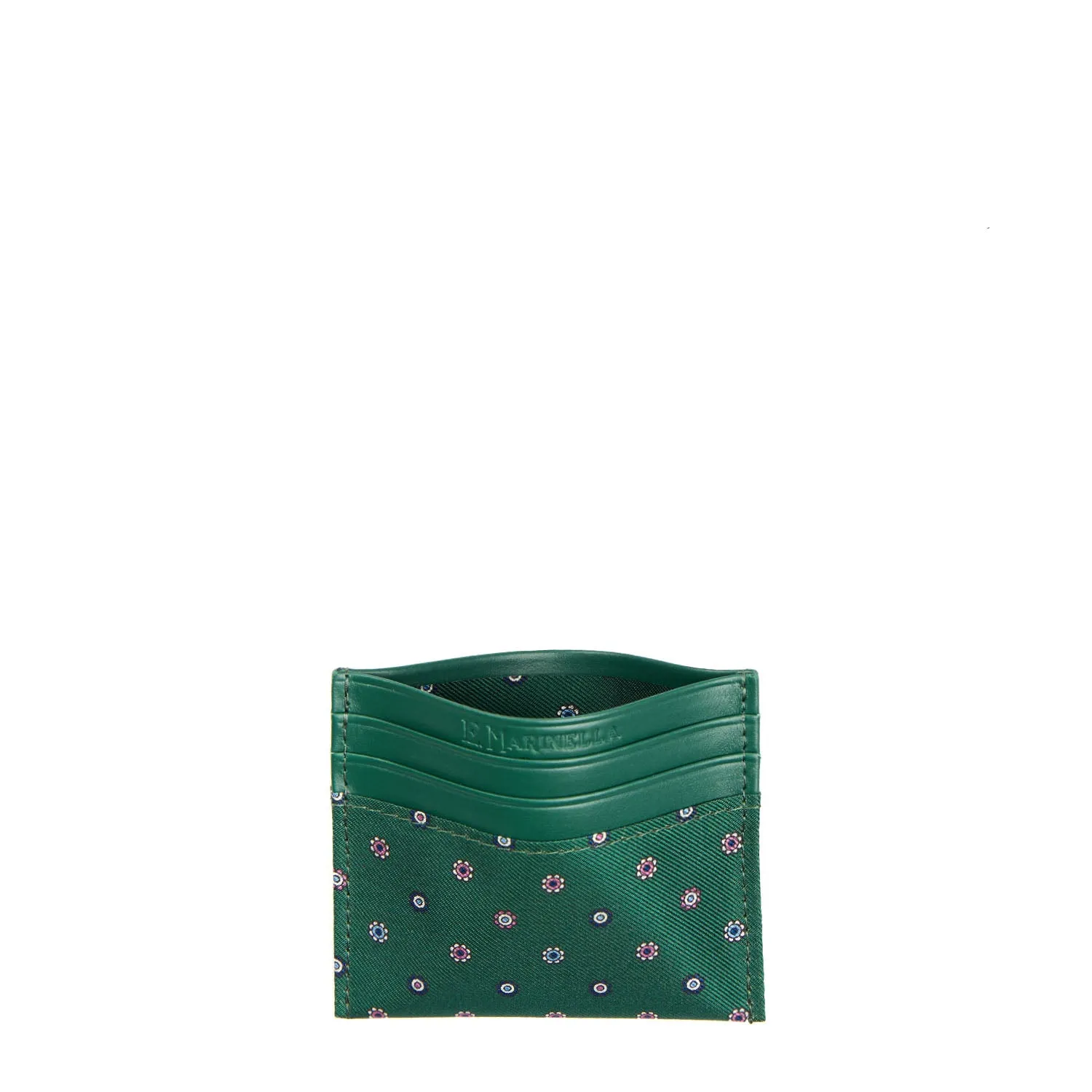 DARK GREEN LEATHER AND SILK CREDIT CARD HOLDER