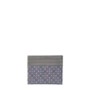 DARK GREY LEATHER AND SILK CREDIT CARD HOLDER