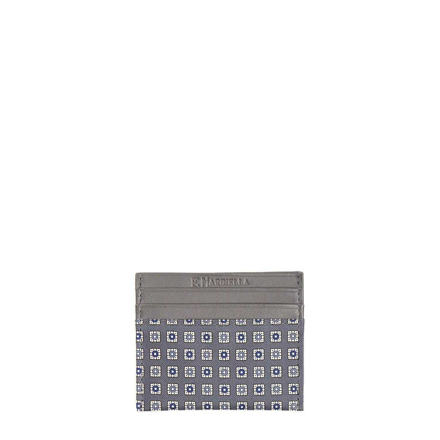 DARK GREY LEATHER AND SILK CREDIT CARD HOLDER
