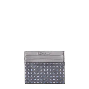 DARK GREY LEATHER AND SILK CREDIT CARD HOLDER