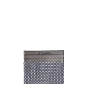 DARK GREY LEATHER AND SILK CREDIT CARD HOLDER