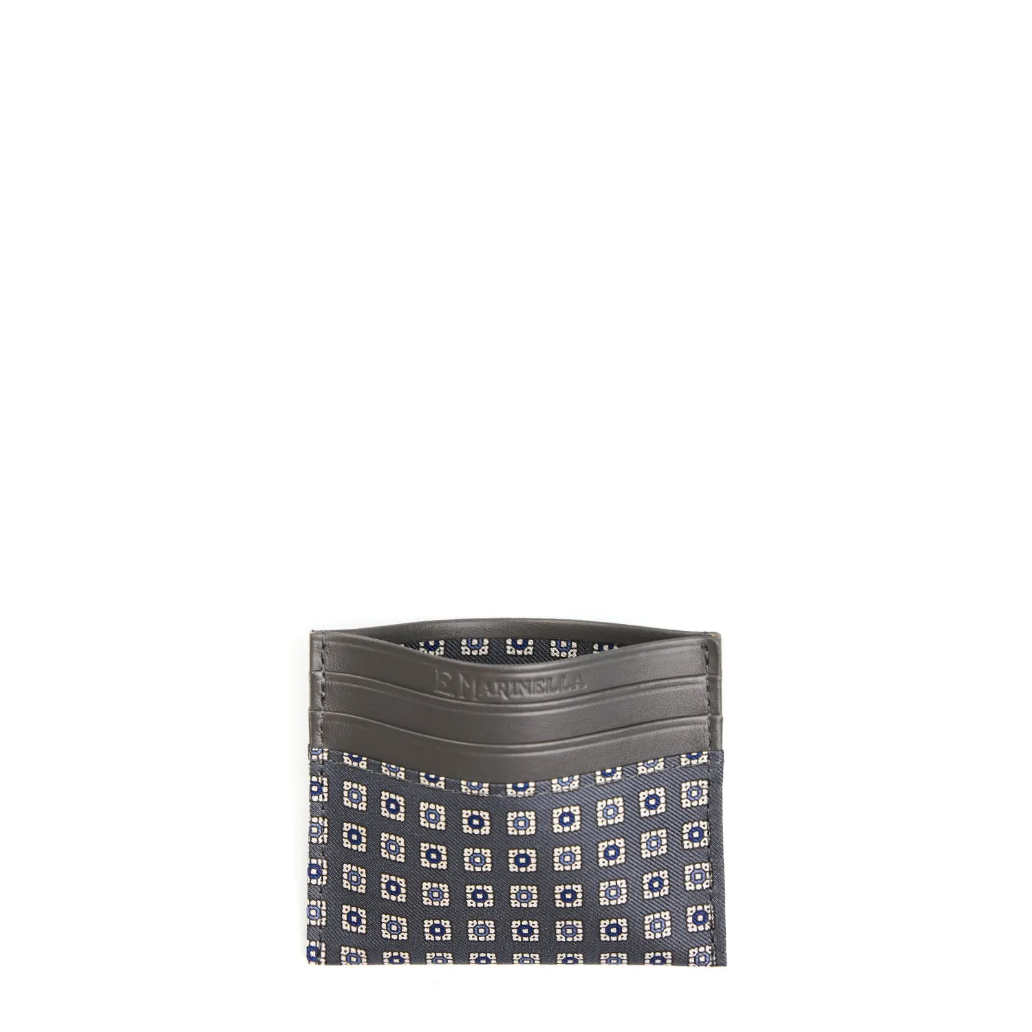 DARK GREY LEATHER AND SILK CREDIT CARD HOLDER