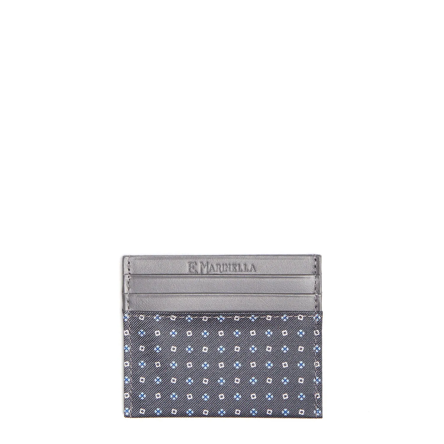 DARK GREY LEATHER AND SILK CREDIT CARD HOLDER