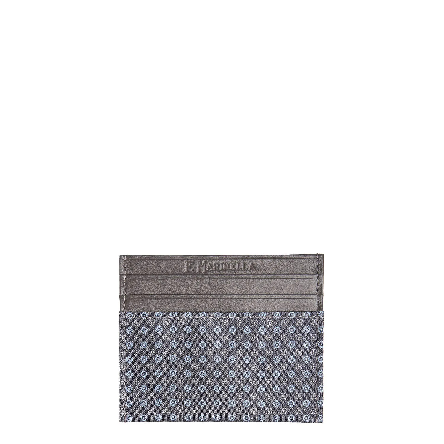 DARK GREY LEATHER AND SILK CREDIT CARD HOLDER