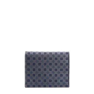 DARK GREY SILK AND LEATHER FOLDING CARD HOLDER
