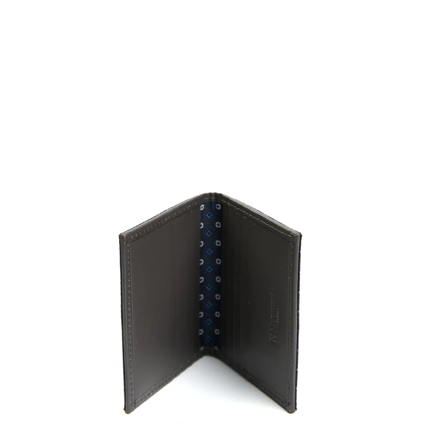 DARK GREY SILK AND LEATHER FOLDING CARD HOLDER