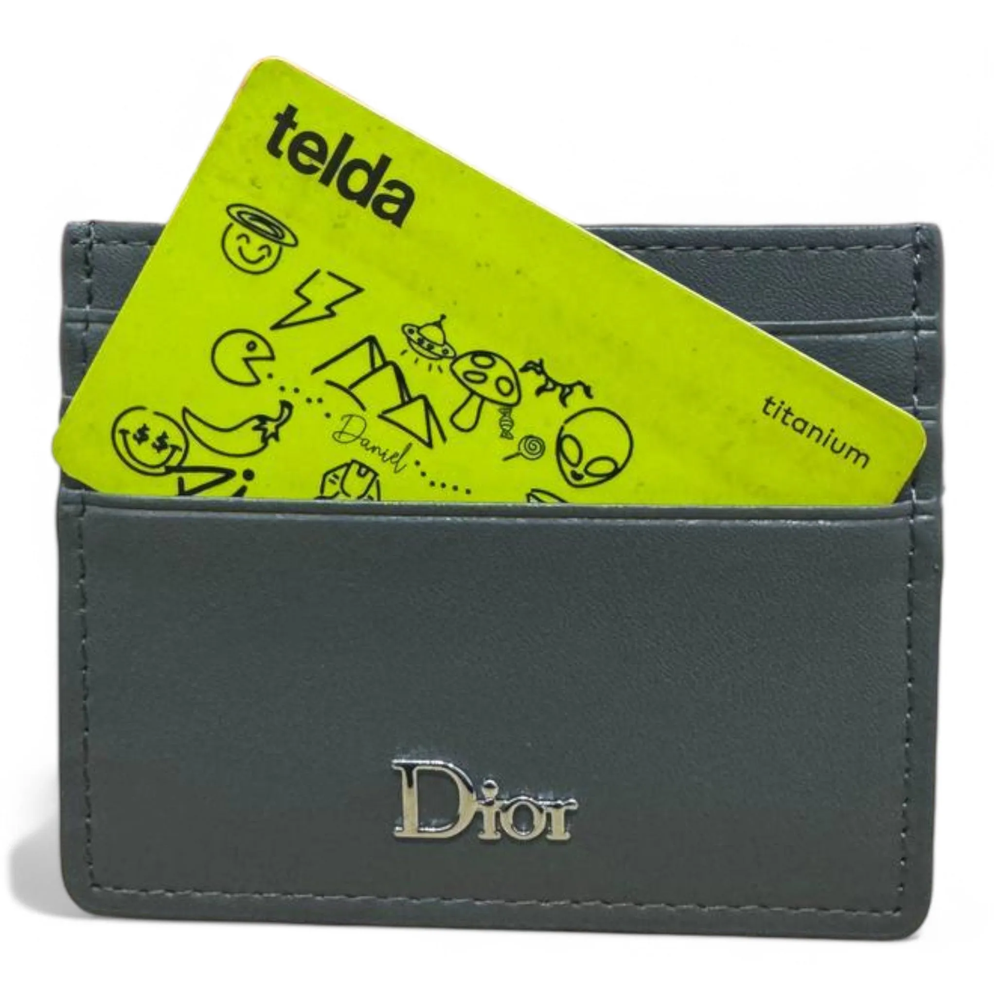 Dior gray Leather Cardholder