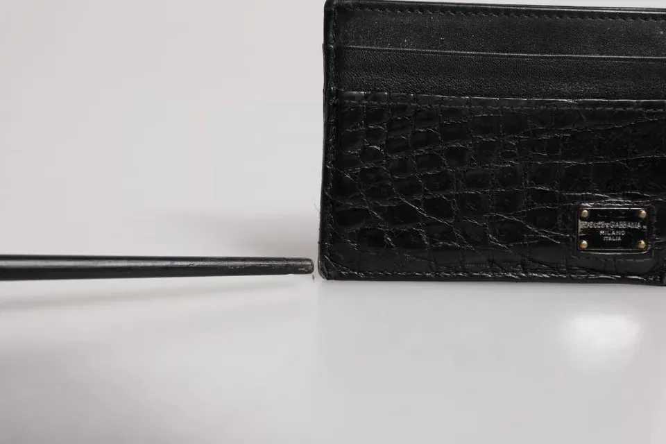 Dolce & Gabbana Black Leather Card Holder Case DG Logo Plaque Wallet
