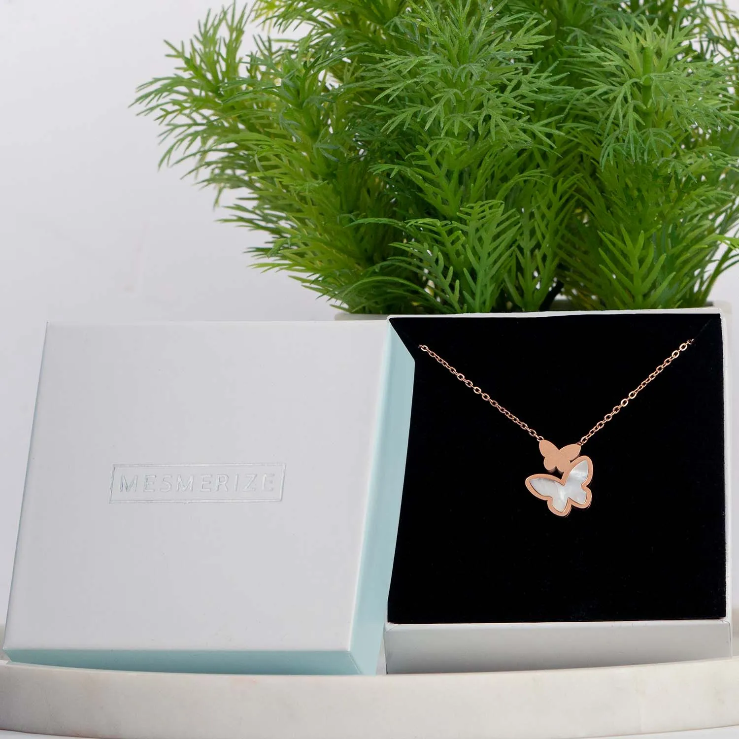 Dual Butterfly Mother of Pearl Necklace