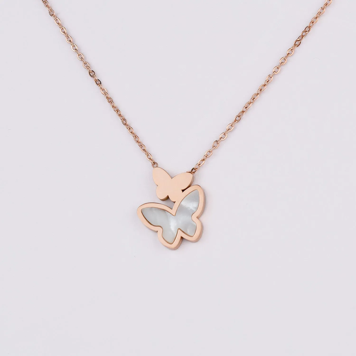 Dual Butterfly Mother of Pearl Necklace