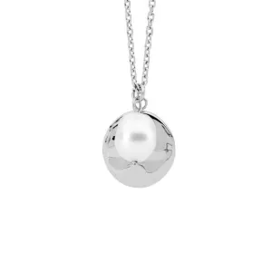 Ellani Stainless Steel Disk with Freshwater Pearl Pendant 40cm  5cm Extender SP131S