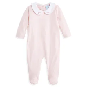 Embroidered Collared Pima Footie -- Pink w/ Pink Hearts & Love