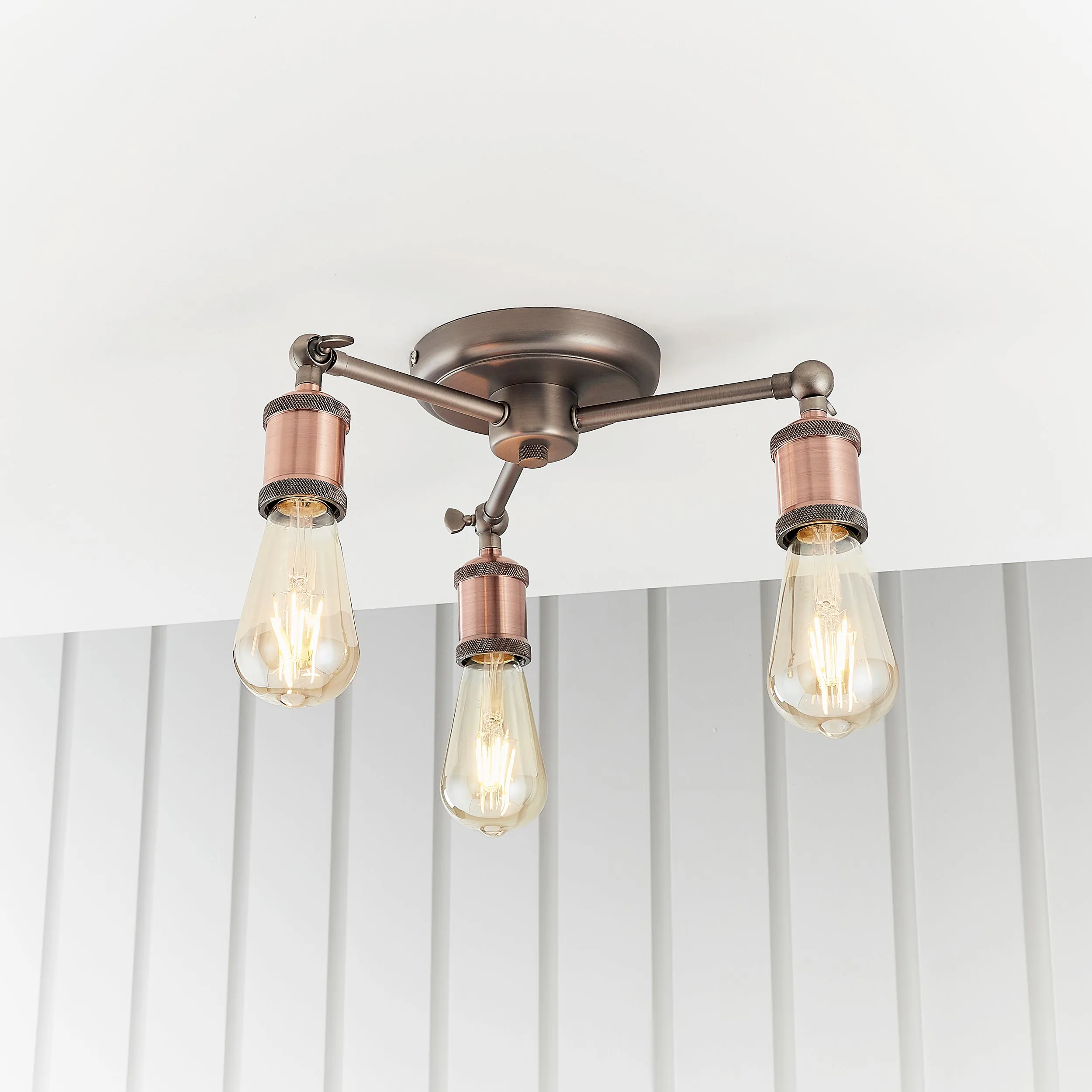 Endon 76124 Hal 3lt Semi flush Aged pewter & aged copper plate 3 x 40W E27 GLS (Required)