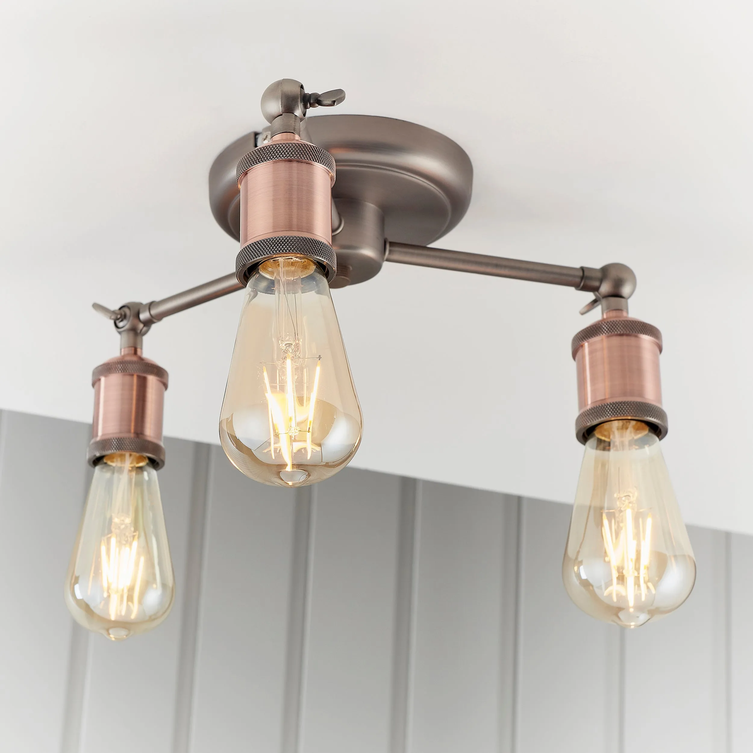 Endon 76124 Hal 3lt Semi flush Aged pewter & aged copper plate 3 x 40W E27 GLS (Required)