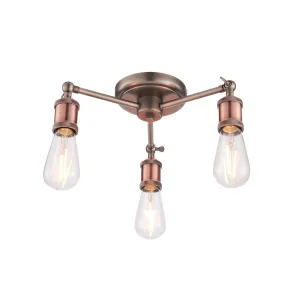 Endon 76124 Hal 3lt Semi flush Aged pewter & aged copper plate 3 x 40W E27 GLS (Required)