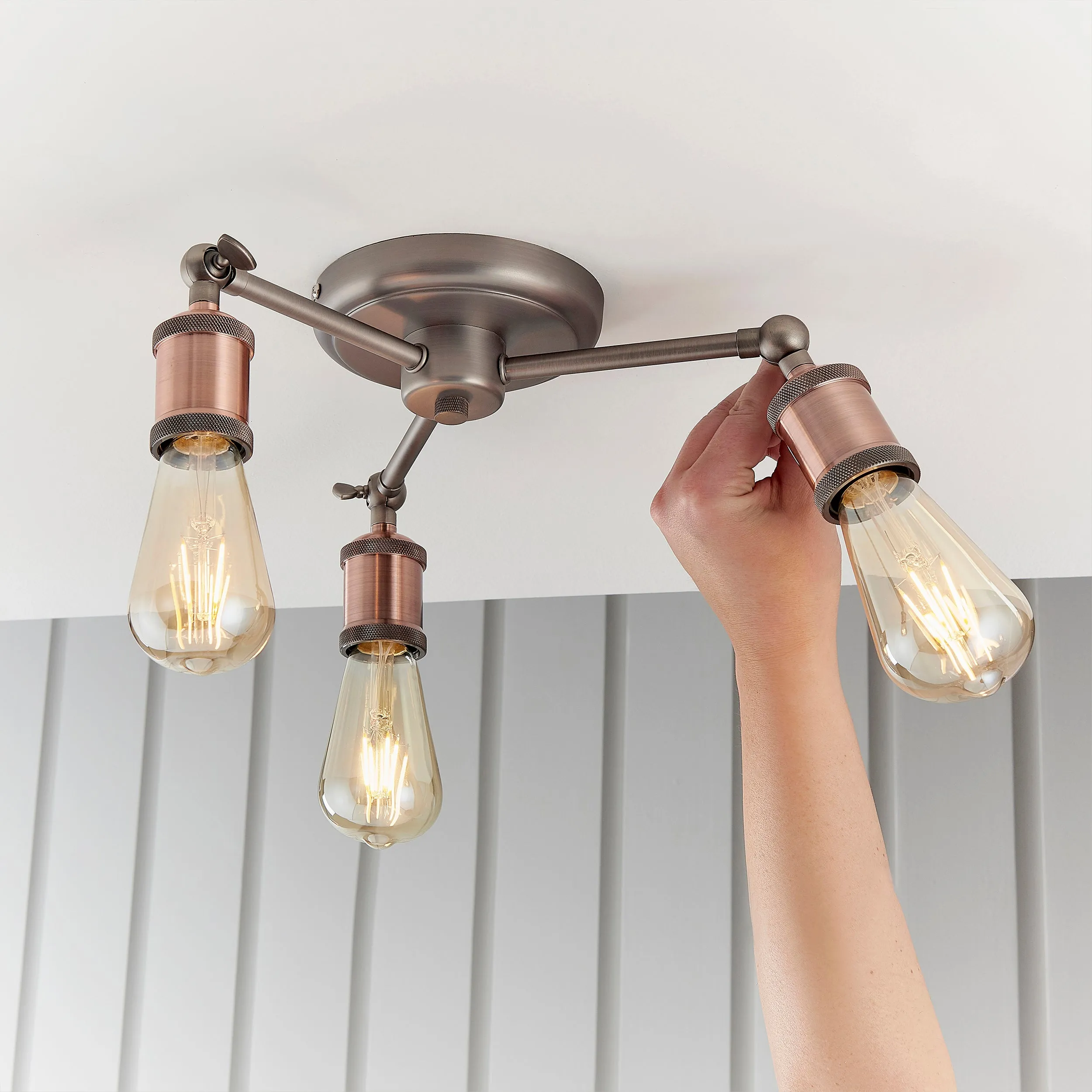 Endon 76124 Hal 3lt Semi flush Aged pewter & aged copper plate 3 x 40W E27 GLS (Required)