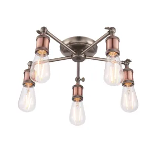 Endon 76336 Hal 5lt Semi flush Aged pewter & aged copper plate 5 x 40W E27 GLS (Required)